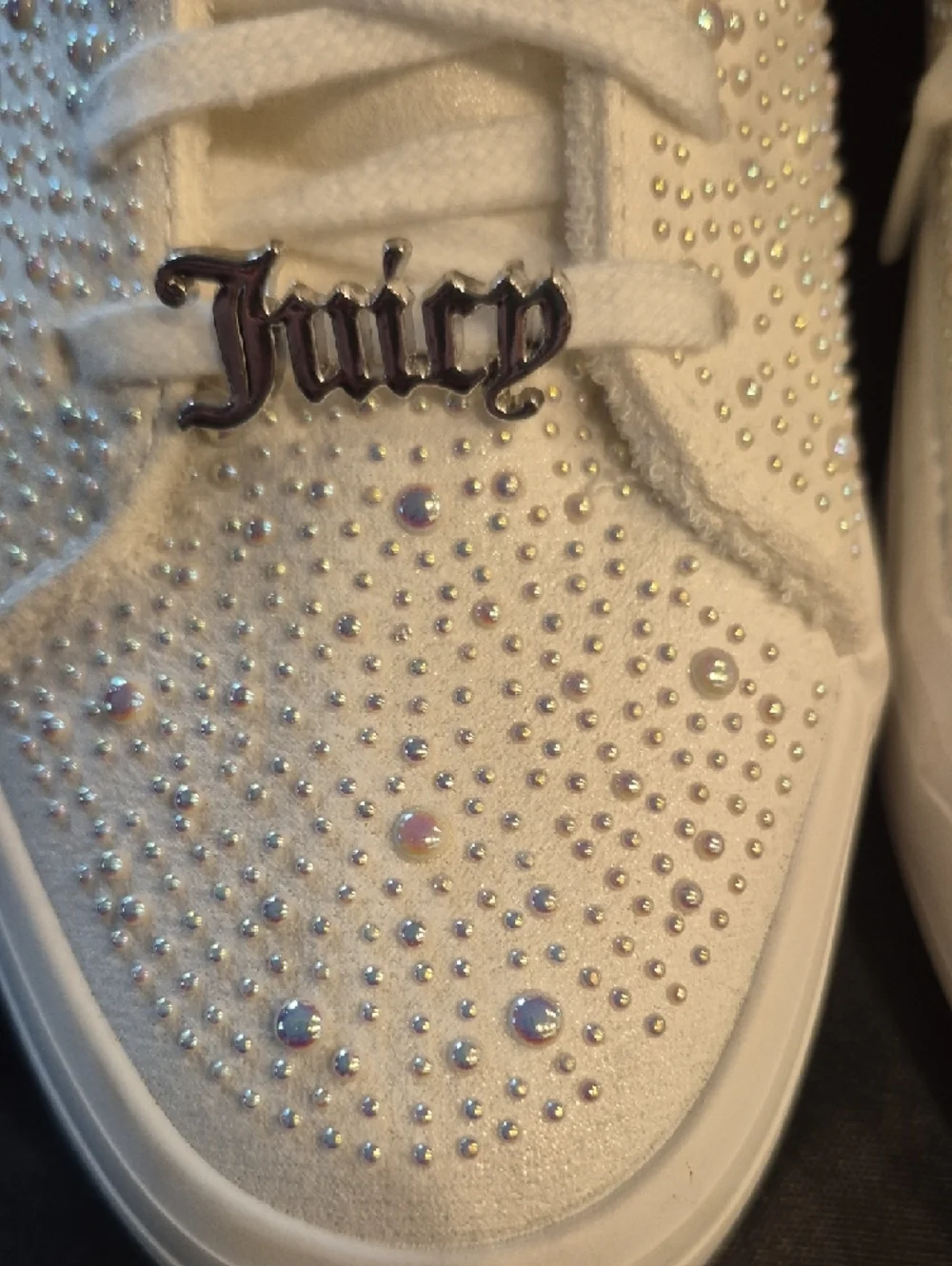 Juicy Couture White Alanis B Silver Stud Embellished Lace-Up Sneakers